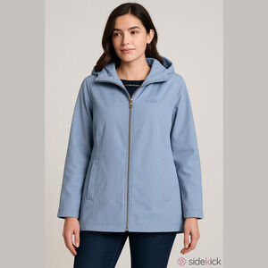 London Fog Short Trench Coat Women's XL Blue Hooded Rain Outdoor Quiet Luxury